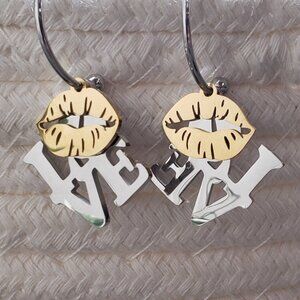 Stainless steel Hypoallergenic hoop earrings with hanging charm 12mm/15mm/20mm